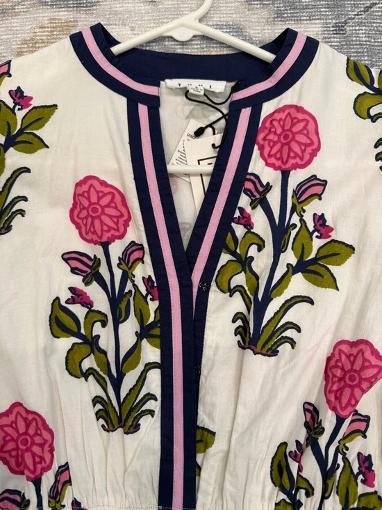 💙 NWT 💙 THML • White Floral Puff Sleeve Maxi Dress with Contrast Collar • Small - Picture 6 of 16